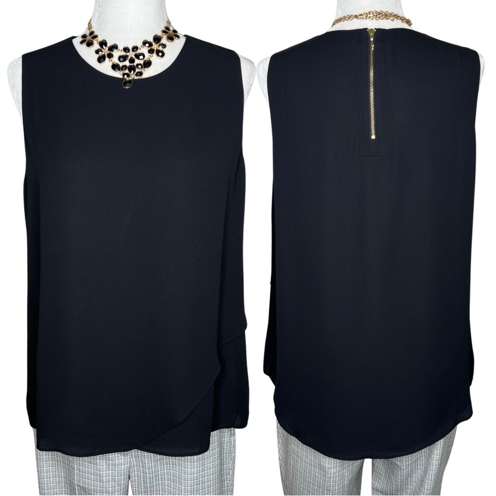 Chico’s Blouse Sleeveless Classic Layer Jade Tank Top Black Small S 570149699